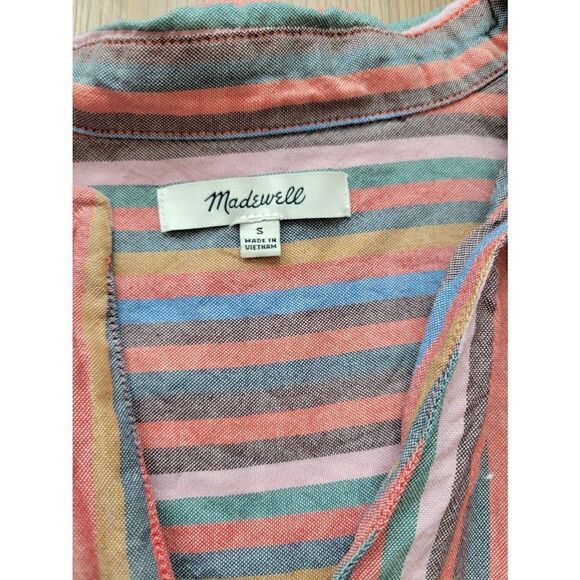 Madewell Women's V-Neck Multicolor Stipe Button-Back Courier Pullover Blouse Siz - Picture 2 of 10